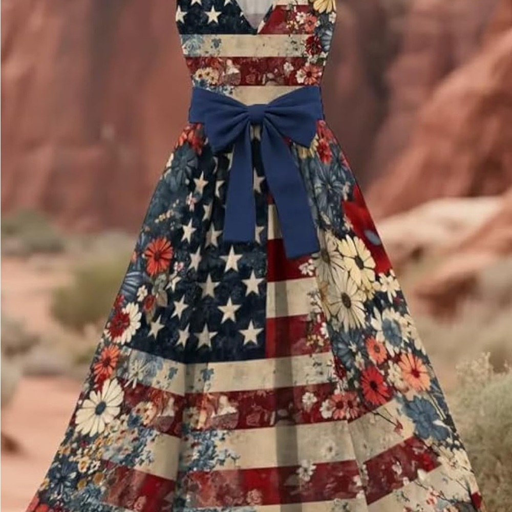 Blue and Red Tiered Maxi Sundress with Sweetheart Neckline